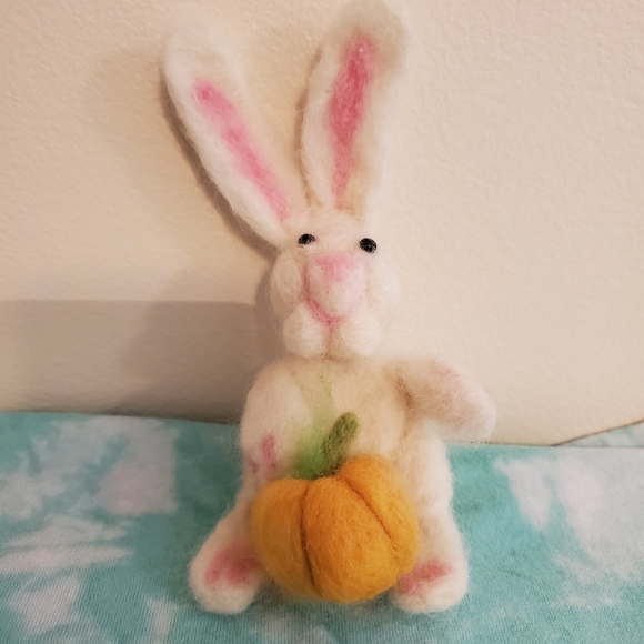 Hand Crafted | Art | 3 For 50 Bobblehead Bunny W Pumpkin Wool Felted ...